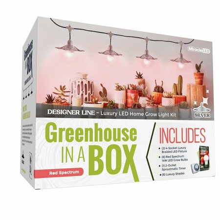 MIRACLE LED 4-Socket Designer Greenhouse in a Box Grow Light Kit, Red Spec., 14W Replace 150W Grow Bulbs, 2PK 801784